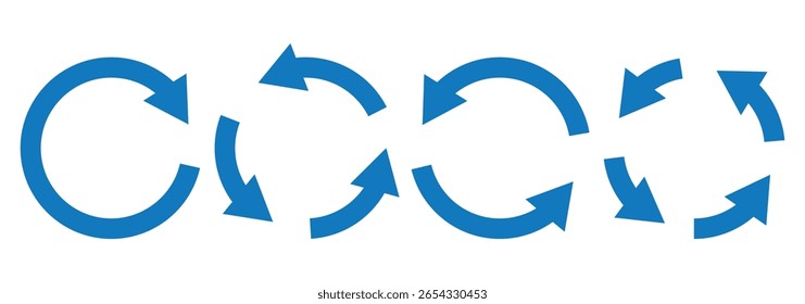 ícone de seta circular definido. Ícone de seta circular azul, atualizar, sinal de símbolo de ícone de seta de recarga. Blue Recarregar ícone de vetor definido. repita o vetor. reiniciar ou reiniciar o sinal. Repita o símbolo de ciclo. Seta de rotação azul.