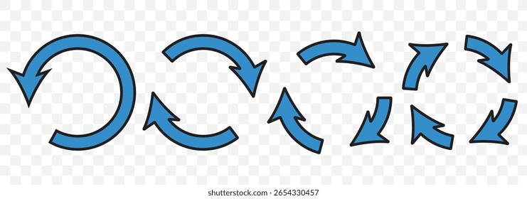 ícone de seta circular definido. Ícone de seta circular azul, atualizar, sinal de símbolo de ícone de seta de recarga. Blue Recarregar ícone de vetor definido. repita o vetor. reiniciar ou reiniciar o sinal. Repita o símbolo de ciclo. Seta de rotação azul.