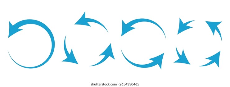 ícone de seta circular definido. Ícone de seta circular azul, atualizar, sinal de símbolo de ícone de seta de recarga. Blue Recarregar ícone de vetor definido. repita o vetor. reiniciar ou reiniciar o sinal. Repita o símbolo de ciclo. Seta de rotação azul.