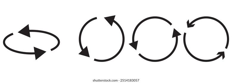 Conjunto de iconos de flecha circular. Símbolos de rotación circular de 360 grados aislados sobre fondo blanco.