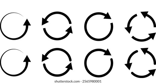 circle arrow icon set. circular arrow icon, refresh, reload, rotation.  Green recycle vector icon symbol. Repeat and reload icons set and arrow rotation circle