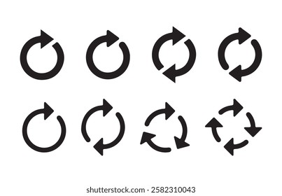 circle arrow icon set. circular arrow icon, refresh, reload. Set of circle arrows rotating on white background. vector illustration eps 10