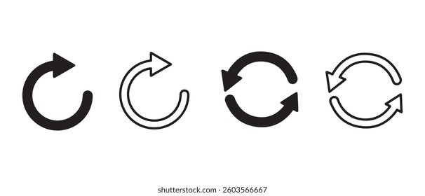 circle arrow icon set. circular arrow icon, refresh, reload, rotation. Green recycle vector icon symbol. Repeat and reload icons set and arrow rotation circle.