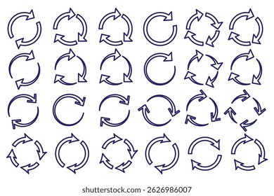 ícone de seta circular definido. ícone de seta circular, atualizar, ícone de seta recarregar símbolo de símbolo, ilustração de vetor