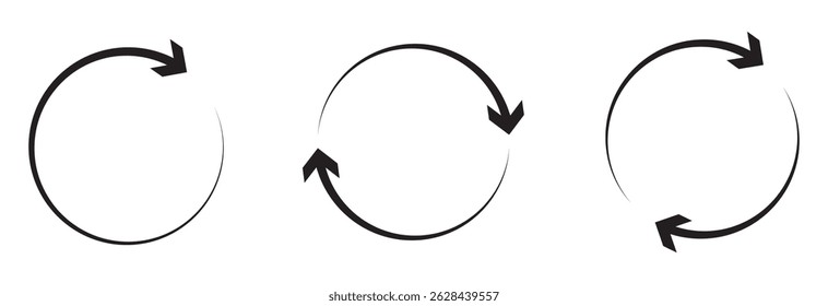 ícone de seta circular definido. ícone de seta circular, atualizar, recarregar. Conjunto de setas circulares que giram sobre fundo branco. Ilustração vetorial, Atualizar ícone vetor, recarregar ícones definir eps 10 isolados