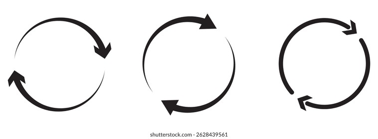 ícone de seta circular definido. ícone de seta circular, atualizar, recarregar. Conjunto de setas circulares que giram sobre fundo branco. Ilustração vetorial, Atualizar ícone vetor, recarregar ícones definir eps 10 isolados