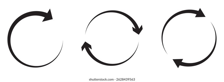 ícone de seta circular definido. ícone de seta circular, atualizar, recarregar. Conjunto de setas circulares que giram sobre fundo branco. Ilustração vetorial, Atualizar ícone vetor, recarregar ícones definir eps 10 isolados