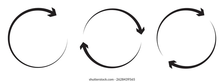 ícone de seta circular definido. ícone de seta circular, atualizar, recarregar. Conjunto de setas circulares que giram sobre fundo branco. Ilustração vetorial, Atualizar ícone vetor, recarregar ícones definir eps 10 isolados