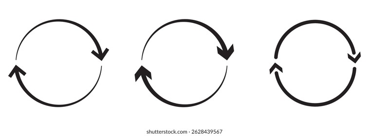 ícone de seta circular definido. ícone de seta circular, atualizar, recarregar. Conjunto de setas circulares que giram sobre fundo branco. Ilustração vetorial, Atualizar ícone vetor, recarregar ícones definir eps 10 isolados