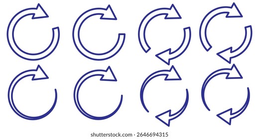 Conjunto de iconos de flecha circular. icono de flecha circular, actualizar, recargar, rotación. Símbolo verde del icono del Vector de reciclaje. Repetir y recargar los iconos establecidos y el círculo de rotación de la flecha
