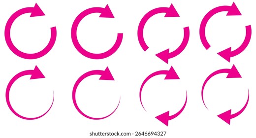 Conjunto de iconos de flecha circular. icono de flecha circular, actualizar, recargar, rotación. Símbolo verde del icono del Vector de reciclaje. Repetir y recargar los iconos establecidos y el círculo de rotación de la flecha