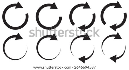 circle arrow icon set. circular arrow icon, refresh, reload, rotation. Green recycle vector icon symbol. Repeat and reload icons set and arrow rotation circle