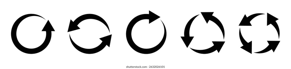 circle arrow icon set, containing refresh, rotation, reload, Repeat and more, recycle symbol Vector illustration.