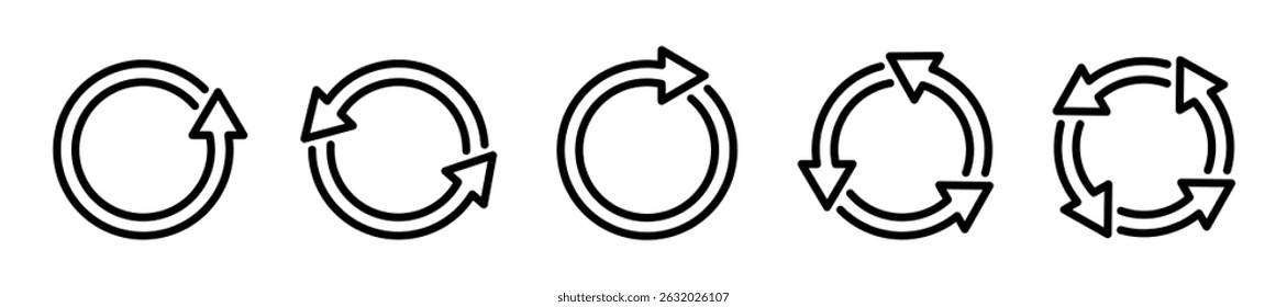 Kreis-Pfeilsymbol-Set, mit Aktualisierung, Rotation, neu laden, Wiederholen und mehr, Recycling-Symbol Vektorgrafik.