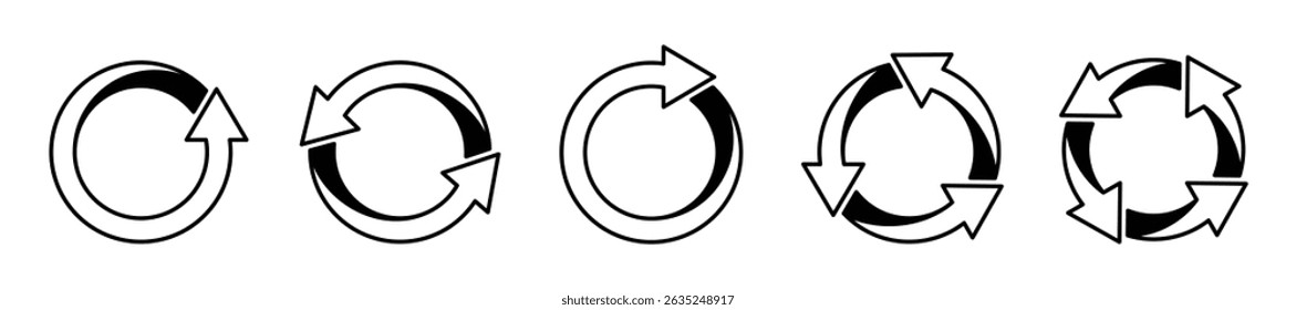 circle arrow icon set, containing refresh, rotation, reload, Repeat and more, recycle symbol Vector illustration.