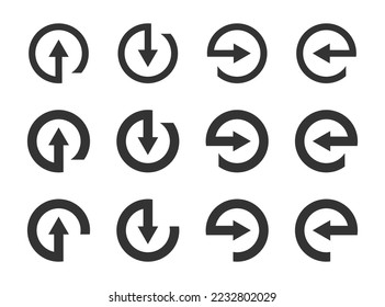 Circle arrow icon set. Flat vector illustration.