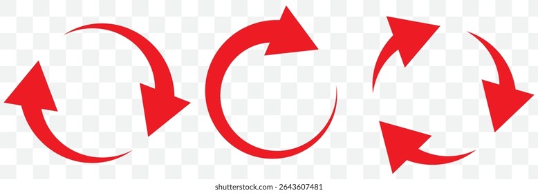 circle arrow icon set. Red circular arrow icon, refresh, reload arrow icon symbol sign. Red Reload vector icon set. repeat vector. restart or reset sign. Repeat cycle symbol. Red rotation arrow. 
