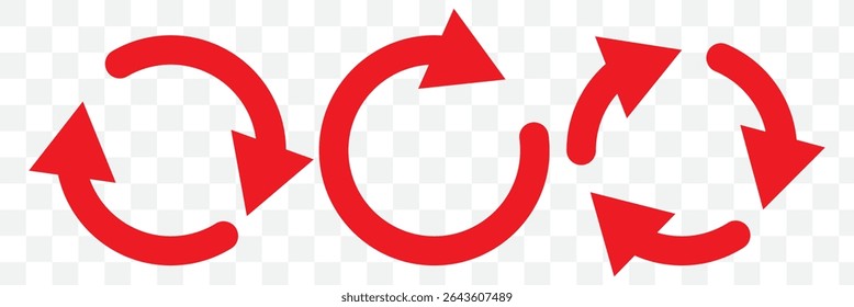 circle arrow icon set. Red circular arrow icon, refresh, reload arrow icon symbol sign. Red Reload vector icon set. repeat vector. restart or reset sign. Repeat cycle symbol. Red rotation arrow. 