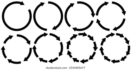 Circle Arrow icon set, refresh, reload arrow.  Set of circle arrows rotating, different circular arrows recycle sign. vector illustration eps 10.