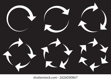 Circle arrow icon set, refresh, reload, rotation, reset, loop sign, recycle symbol, black isolated on white background, vector illustration.