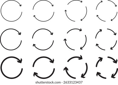 Symbolsatz für Kreispfeil. Pfeilsymbol zum erneuten Laden der Aktualisierung. Wiederverwenden, Wiederholen Sie das Laden von Symbolen. runder Pfeil.