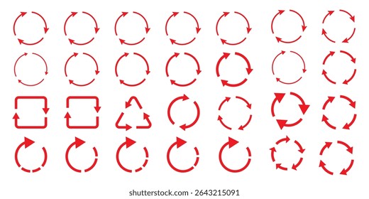 circle arrow icon set. refresh and reload icon set. recycle arrow vector icon, recycling symbol, reuse sign, recycle eco icon, decompose, eco friendly, vector illustration on transparent background