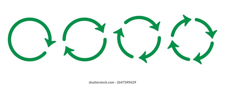 Circle arrow icon set. Refresh icon set. Green reload icon vector. One, two, three, four, five, six arrow in the loop. Vector illustration