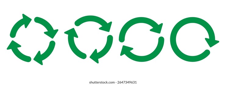 Circle arrow icon set. Refresh icon set. Green reload icon vector. One, two, three, four, five, six arrow in the loop. Vector illustration