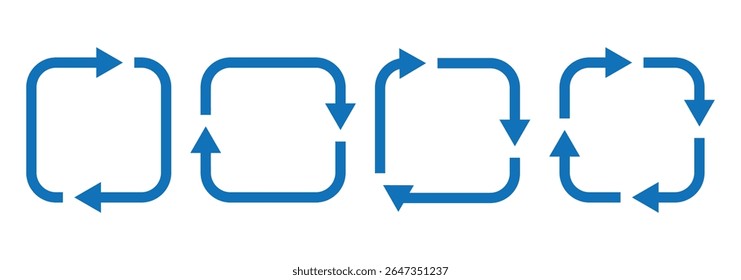 Circle arrow icon set. Reload, refresh, loading, recycle and repeat symbol. Interconnecting round arrow vector icons set. Set of blue circle vector arrows. One, two, three, four, five, loop arrow 