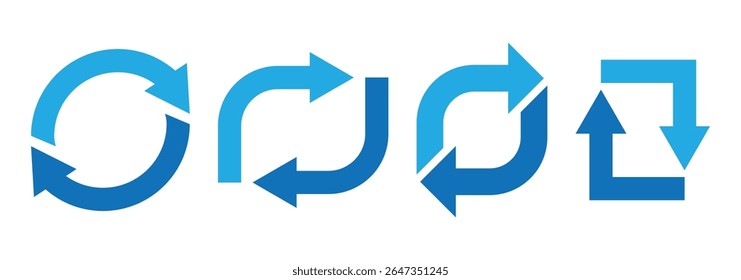 Circle arrow icon set. Reload, refresh, loading, recycle and repeat symbol. Interconnecting round arrow vector icons set. Set of blue circle vector arrows. One, two, three, four, five, loop arrow 