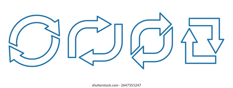 Circle arrow icon set. Reload, refresh, loading, recycle and repeat symbol. Interconnecting round arrow vector icons set. Set of blue circle vector arrows. One, two, three, four, five, loop arrow 