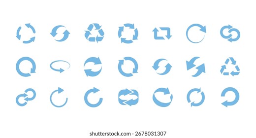 ícone de seta circular definido. Conjunto de ícones de vetor de setas de rotação. Sinal de reciclagem, recarregamento e atualização. Transferir, trocar, trocar, girar, inverter conceito. ilustração vetorial 