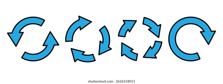 Circle Arrow icon set. Round reload sign, repeat icon, rotate arrow symbol. Vector illustration of cycles, processes, circulation, data processing