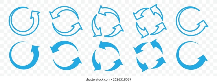 Circle Arrow icon set. Round reload sign, repeat icon, rotate arrow symbol. Vector illustration of cycles, processes, circulation, data processing