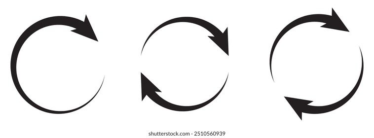 Conjunto de ícones de seta circular. Símbolo de recarregar, atualizar, carregar, reciclar e repetir. Interconexão de seta redonda vetor ícones definir design eps 10