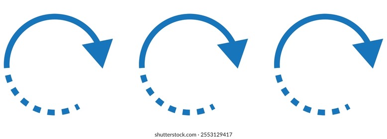 Conjunto de ícones de seta circular. Símbolo de recarregar, atualizar, carregar, reciclar e repetir. Interconexão de conjunto de ícones de vetor de seta redonda. Um, dois, três, quatro, cinco, seis flechas no laço.