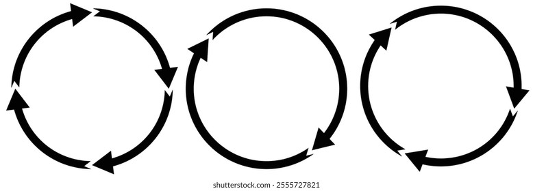 Circle arrow icon set. Symbol of reload, refresh, loading, recycle and repeat. Set of circle arrows rotating, different circular arrows of black color isolated. 