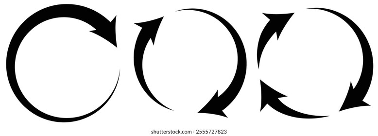 Circle arrow icon set. Symbol of reload, refresh, loading, recycle and repeat. Set of circle arrows rotating, different circular arrows of black color isolated. 