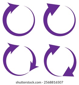 Circle arrow icon set. Symbol of reload, refresh, loading, recycle and repeat. Interconnecting round arrow vector icons set. Work in progress sign. One, two, three, four, five, six arrow in the loop.