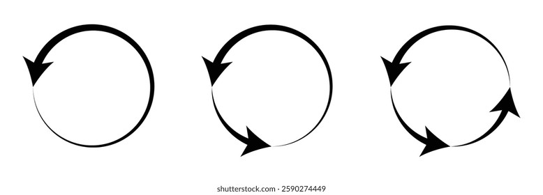 Circle arrow icon set. Symbol of reload, refresh, loading, recycle and repeat. Interconnecting round arrow vector icons set. Work in progress sign. One, two, three, four, five,  arrow in the loop. 