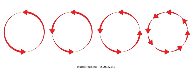 Circle arrow icon set. Symbol of reload, refresh, loading, recycle and repeat. Interconnecting round arrow vector icons set. Work in progress sign. One, two, three, four, five, six arrow in the loop.