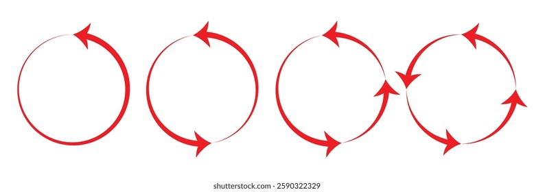 Circle arrow icon set. Symbol of reload, refresh, loading, recycle and repeat. Interconnecting round arrow vector icons set. Work in progress sign. One, two, three, four, five, six arrow in the loop.