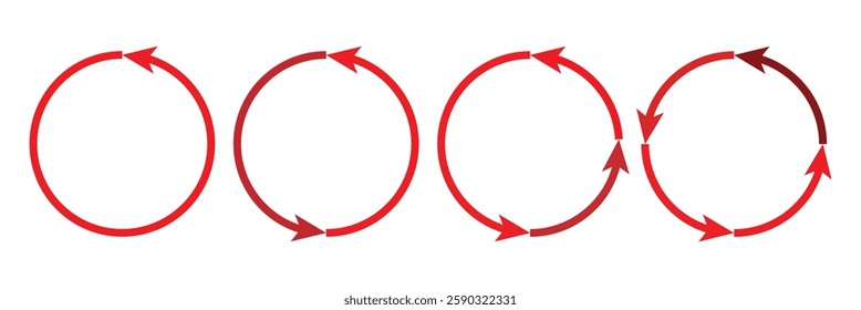 Circle arrow icon set. Symbol of reload, refresh, loading, recycle and repeat. Interconnecting round arrow vector icons set. Work in progress sign. One, two, three, four, five, six arrow in the loop.