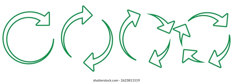 Circle arrow icon set. Symbol of reload, refresh, loading, recycle and repeat. Interconnecting round arrow vector icons set. Work in progress sign. One, two, three, four arrow in the loop