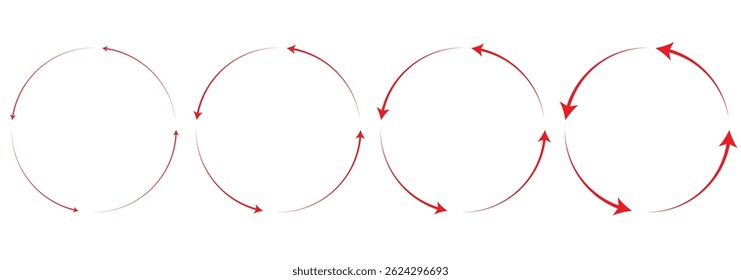 Circle arrow icon set. Symbol of reload, refresh, loading, recycle and repeat. Interconnecting round arrow vector icons set. Work in progress sign. One, two, three, four, five, six arrow in the loop.