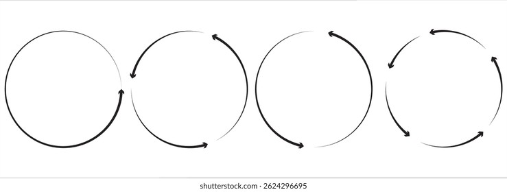 Circle arrow icon set. Symbol of reload, refresh, loading, recycle and repeat. Interconnecting round arrow vector icons set. Work in progress sign. One, two, three, four, five, six arrow in the loop.
