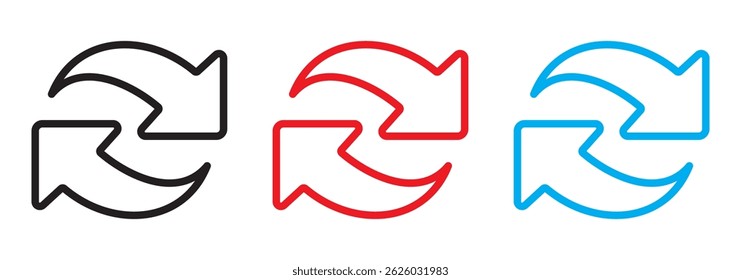 Circle arrow icon set. Symbol of reload, refresh, loading, recycle and repeat. Interconnecting round arrow vector icons set. Work in progress sign. One, two, three, four, five, six arrow in the loop.