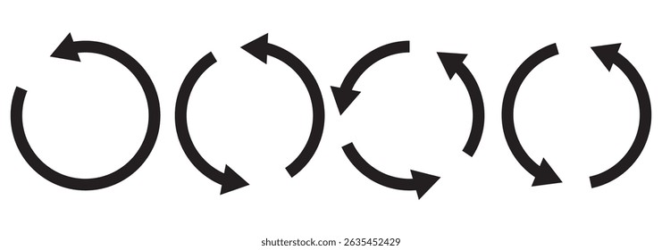 Circle arrow icon set. Symbol of reload, refresh, loading, recycle and repeat. Interconnecting round arrow vector icons set. Work in progress sign. One, two, three, four arrow in the loop.