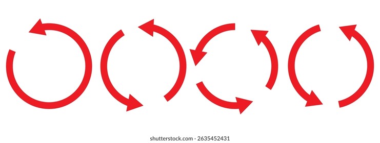 Circle arrow icon set. Symbol of reload, refresh, loading, recycle and repeat. Interconnecting round arrow vector icons set. Work in progress sign. One, two, three, four arrow in the loop.