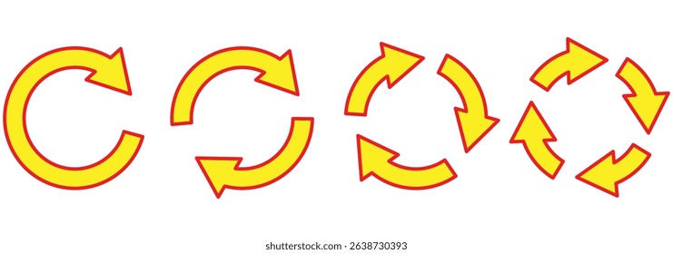 Circle arrow icon set. Symbol of reload, refresh, loading, recycle and repeat. Interconnecting round arrow vector icons set. Work in progress sign. circular arrow icon, refresh, reload. Set of circle.